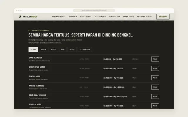 Papan harga servis