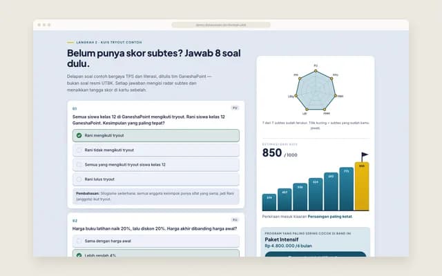 Kuis tryout dan radar subtes