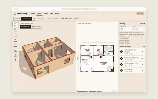 Seret dinding, 3D ikut