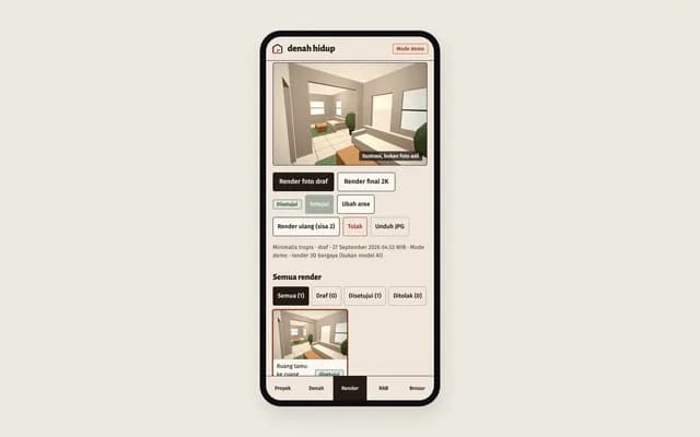 Tinjau render di ponsel