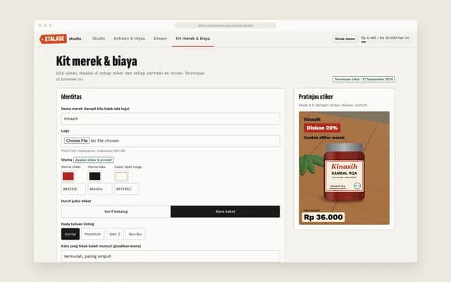 Kit merek & biaya