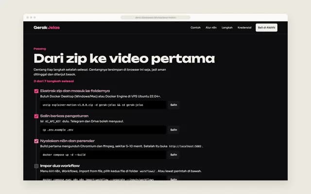 Daftar periksa pemasangan