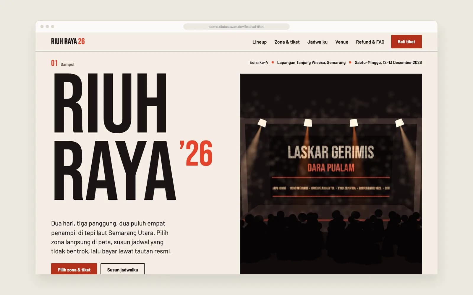 Festival Tiket — Sampul dan panggung 3D