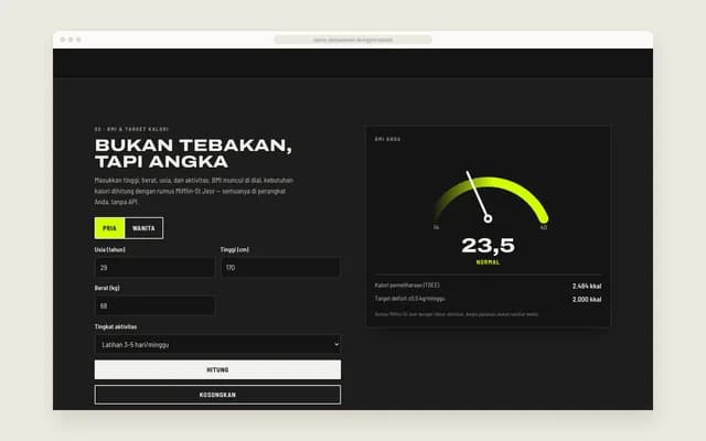 Dial BMI dan target kalori