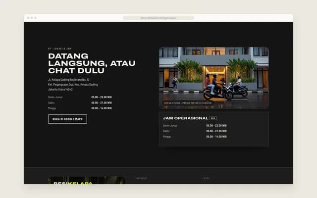 Lokasi, jam, dan footer