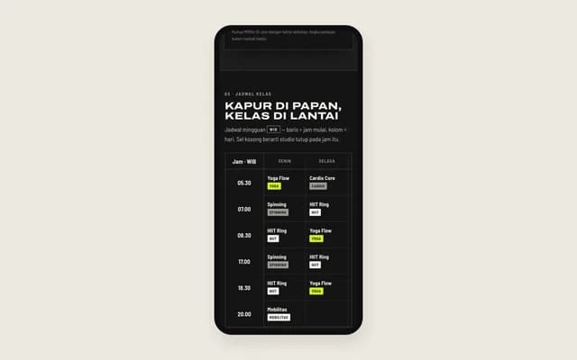 Jadwal kelas di ponsel