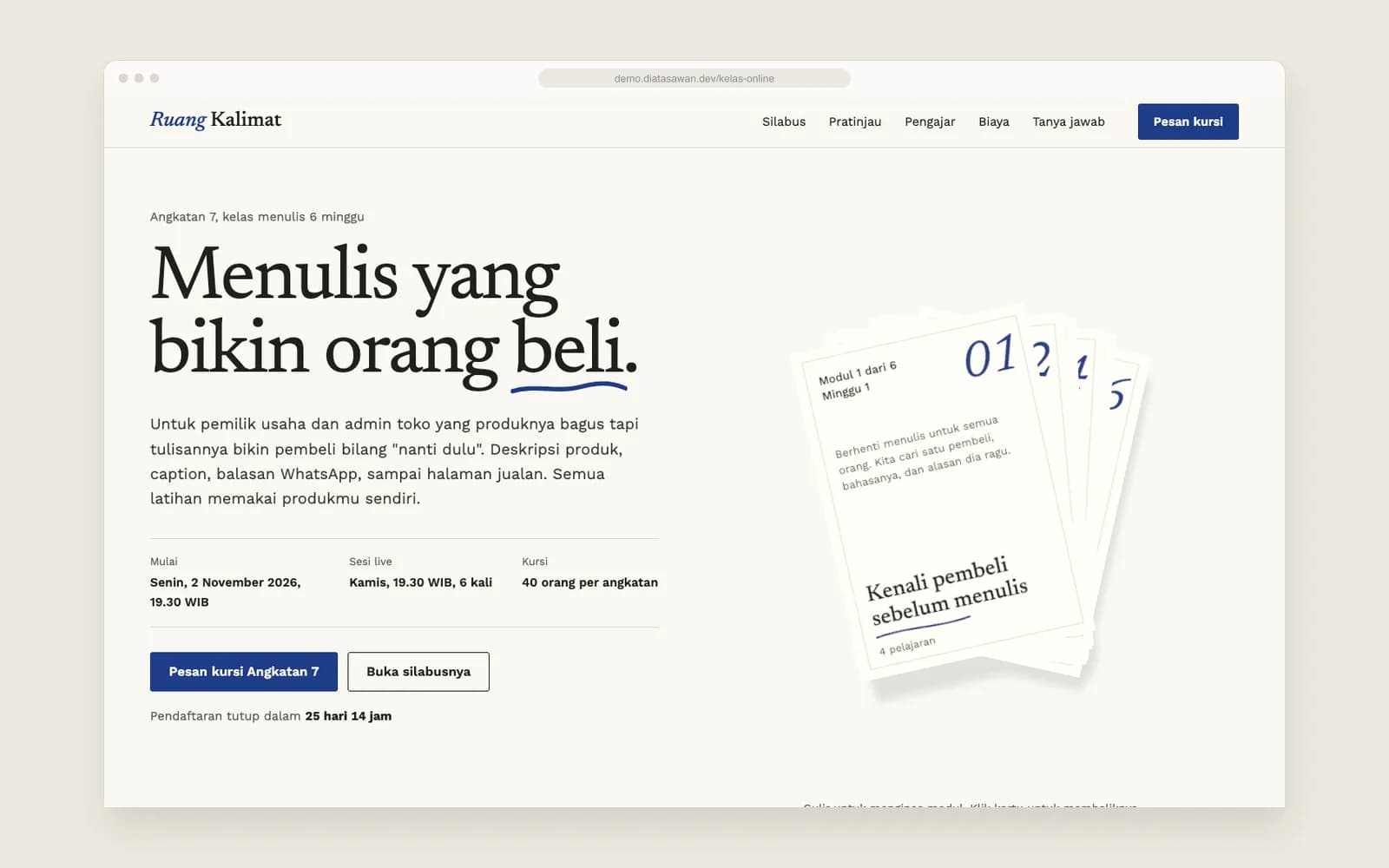 Kelas Online — Hero dan kipas modul
