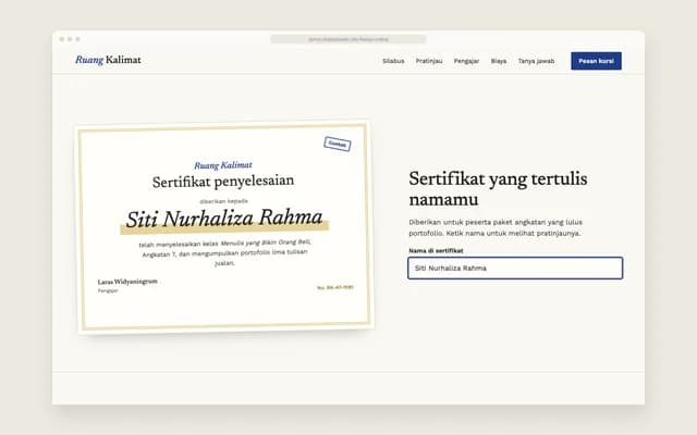 Pratinjau sertifikat