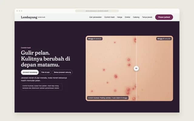 Sebelum dan sesudah digeser gulir