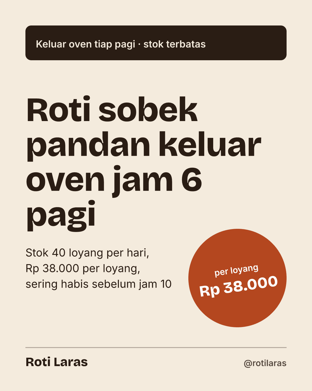 Templat promo — Roti sobek pandan, harga diambil dari catatan di Sheet.