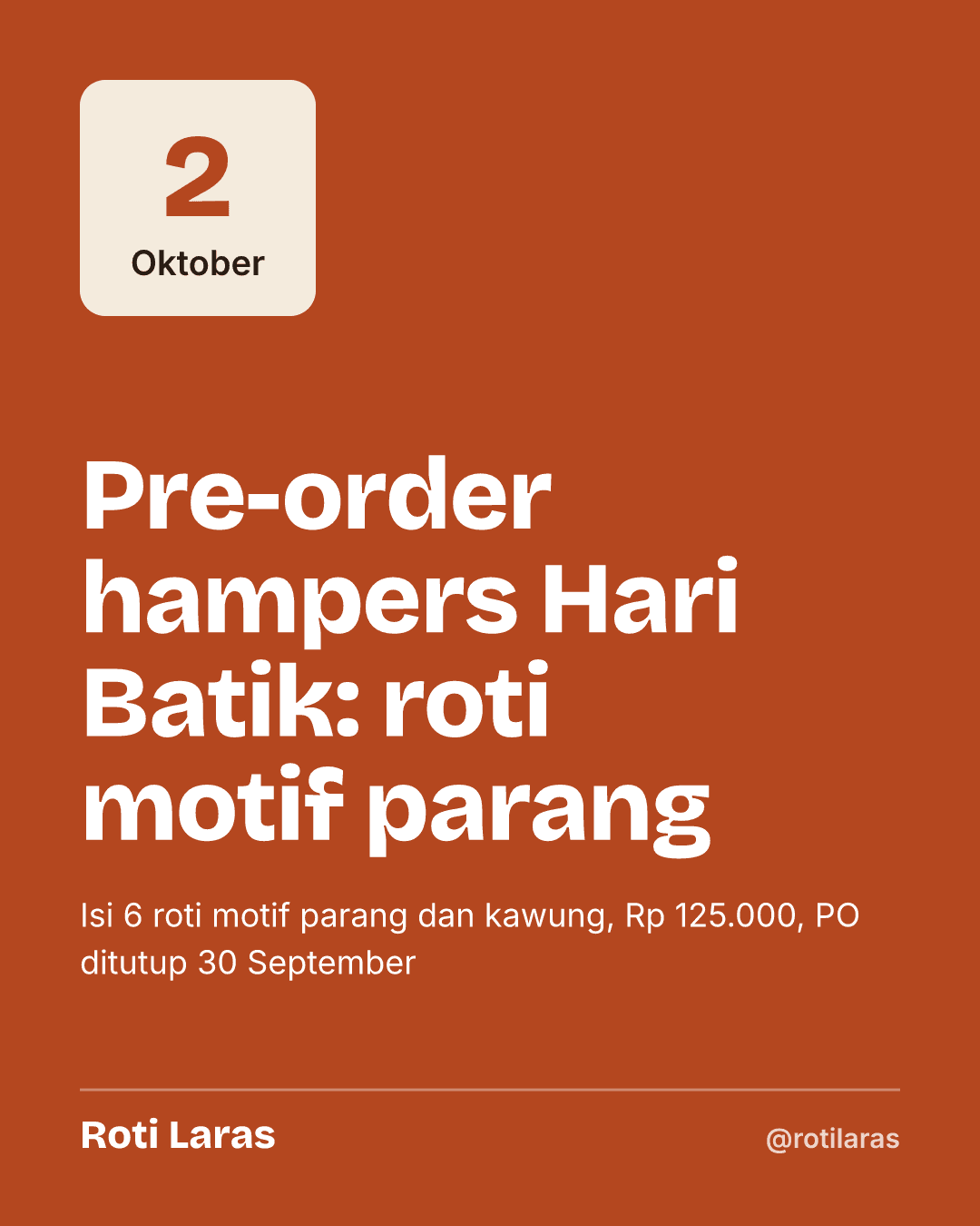 Templat pengumuman — Pre-order hampers Hari Batik dengan lencana tanggal.