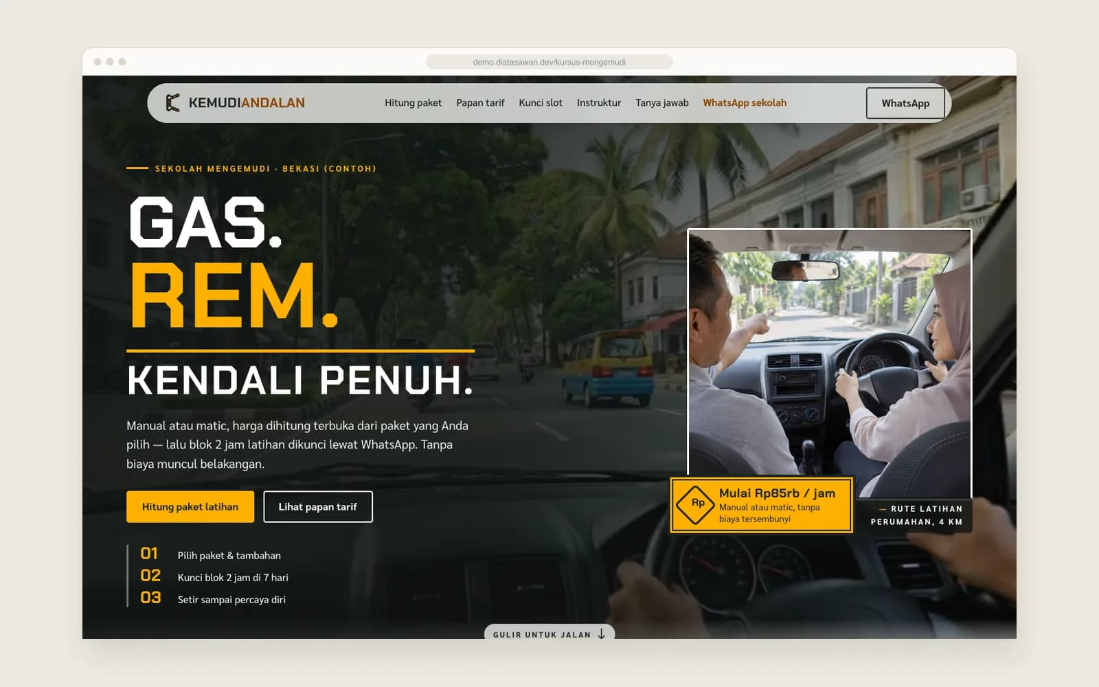 Sekolah Kemudi Andalan — Hero video + foto