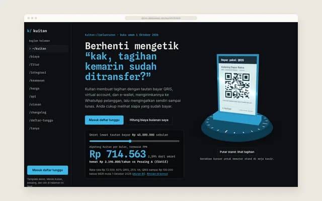 Hero, hasil kalkulator, dan stand QRIS 3D