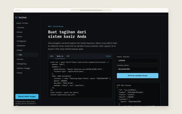 API dan sandbox tiruan