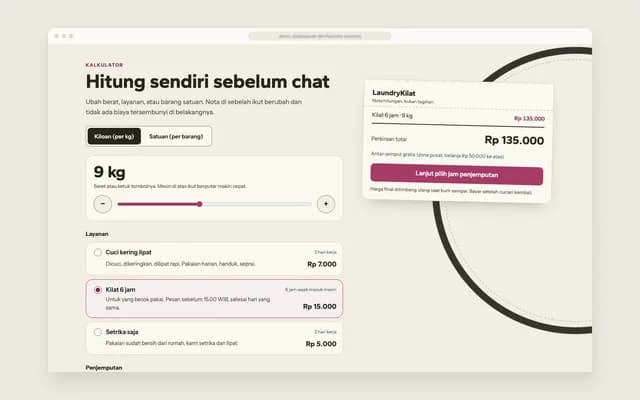 Kalkulator dan nota cuci