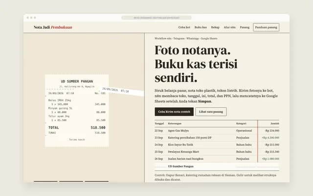 Struk membuka jadi buku kas