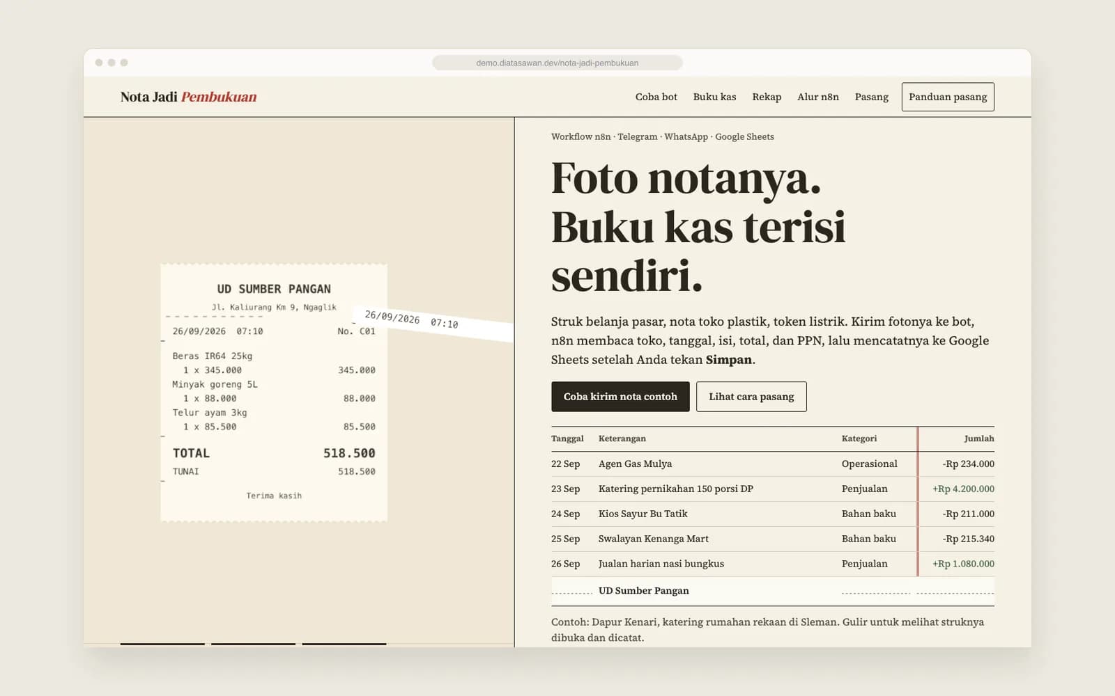 Nota Jadi Pembukuan — Struk membuka jadi buku kas