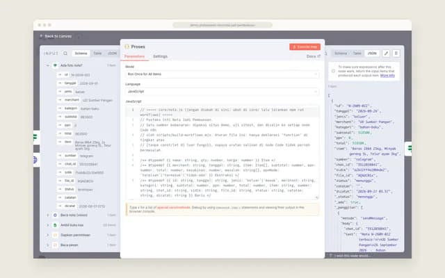 Keluaran node Proses