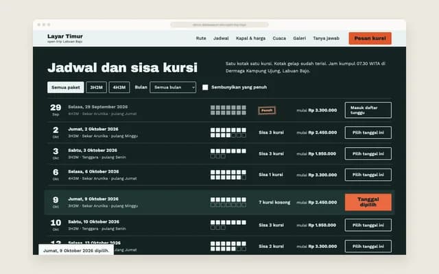 Jadwal dan sisa kursi
