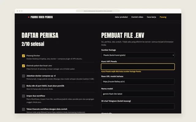Daftar periksa dan pembuat .env
