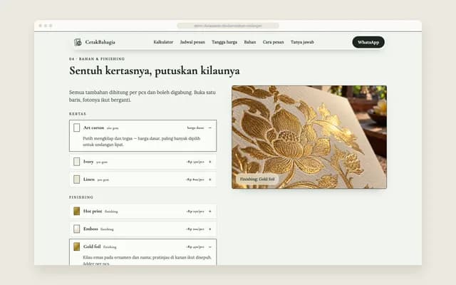 Bahan dan finishing berfoto