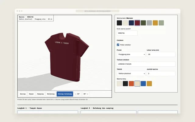 Pratinjau 3D warna dan cetakan