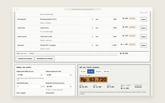 Bahan dan HPP Rupiah