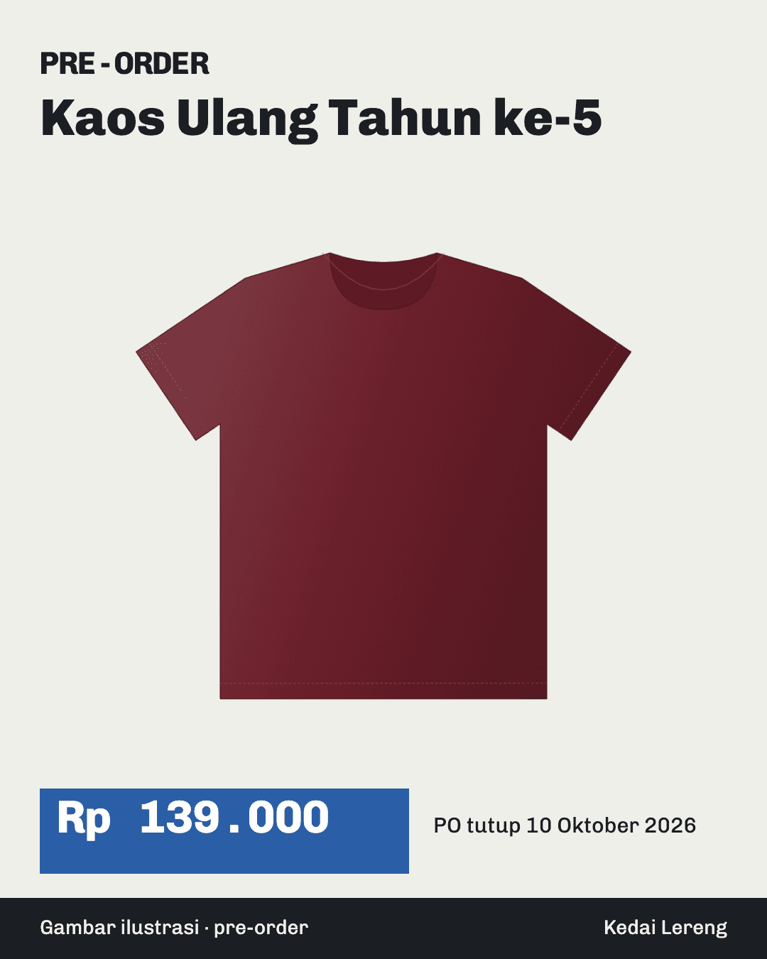 Slide pre-order: sampul — 1080 × 1350 dengan harga PO dan tanggal tutup, bertanda gambar ilustrasi.