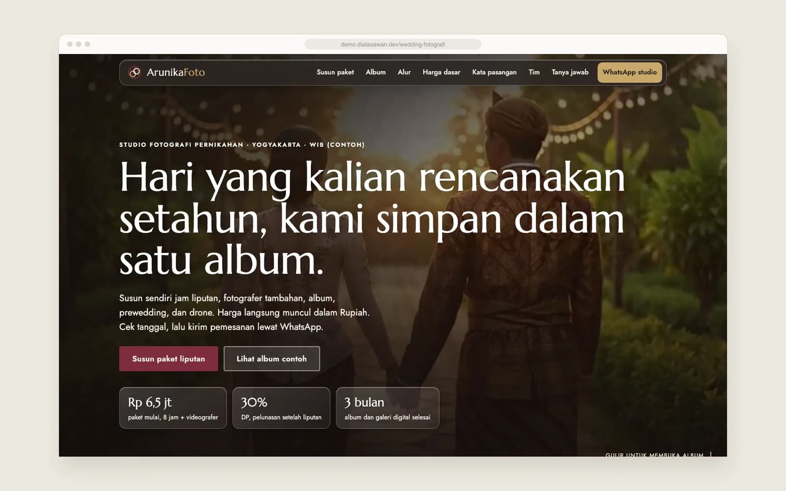 Studio Arunika Foto — Hero foto penuh layar