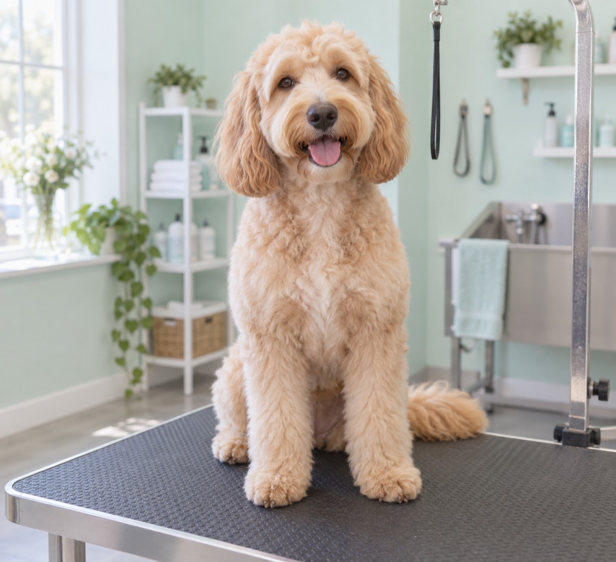 Anjing poodle campuran dengan bulu rapi hasil grooming (foto ilustrasi AI)